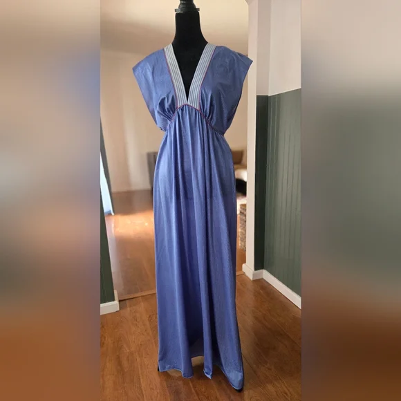 Vintage Tom Bezduda for Barad & Co Long House Dress Nightgown M Blue Quilted - Picture 1 of 3